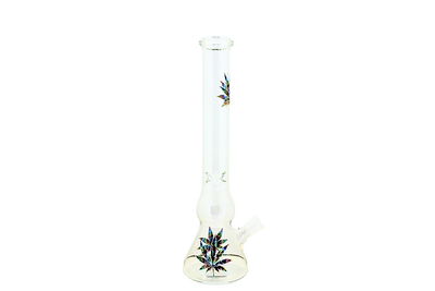 Large Clear Glass Beaker Base Waterpipe with Leaf Print (13036)