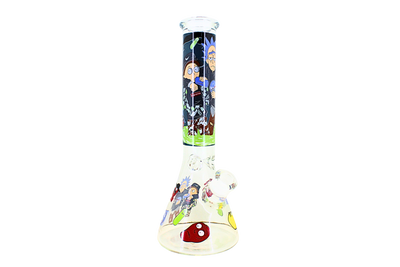 XL Clear Beaker base Glass Water Pipe (Rick & Morty Print)
