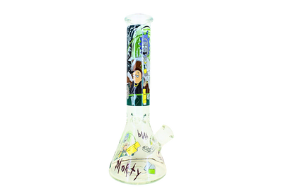 XL Clear Beaker base Glass Water Pipe (Rick & Morty Print)