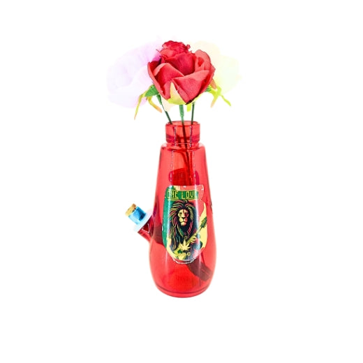 S Sauce Bottle Glass Waterpipe with Rasta Lion Playing Guitar Print Mixed Colors (H19cm) (13639)
