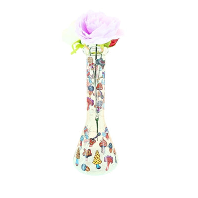 Clear Glass Waterpipe with Colourful Mushroom Print (H25cm)