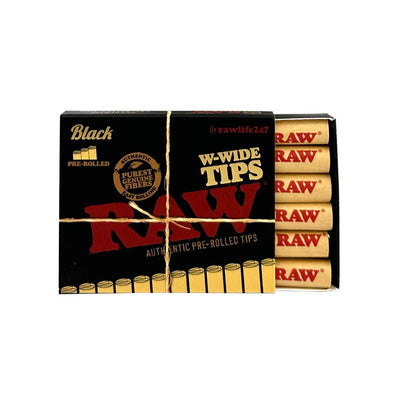 Raw Black W-Wide Pre-Rolled Tips (18 Per Pack)
